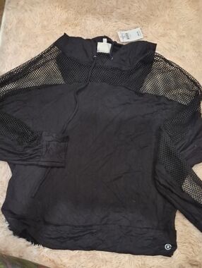 Black Mesh-Sleeve Women's Hoodie by Champion